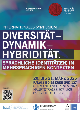 Diversität – Dynamik – Hybridität. Sprachliche Identität(en) in mehrsprachigen Kontexten. Plakat zur Bewerbung des internationalen Symposiums vom 21. bis 22. März 2025.